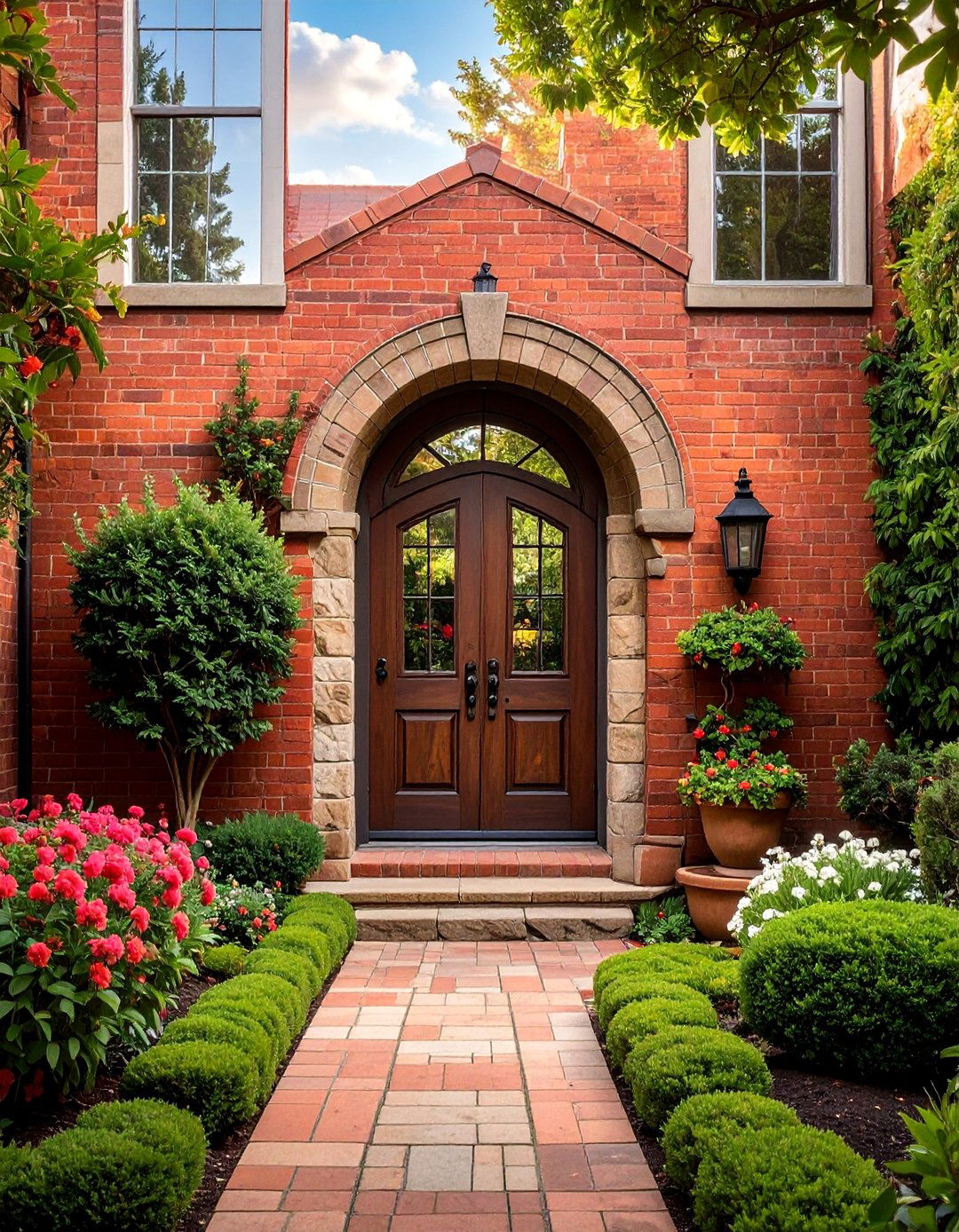 Red Brick with a Arched Doorway - 30 Red Brick Exterior Home Ideas for a Classic Appeal