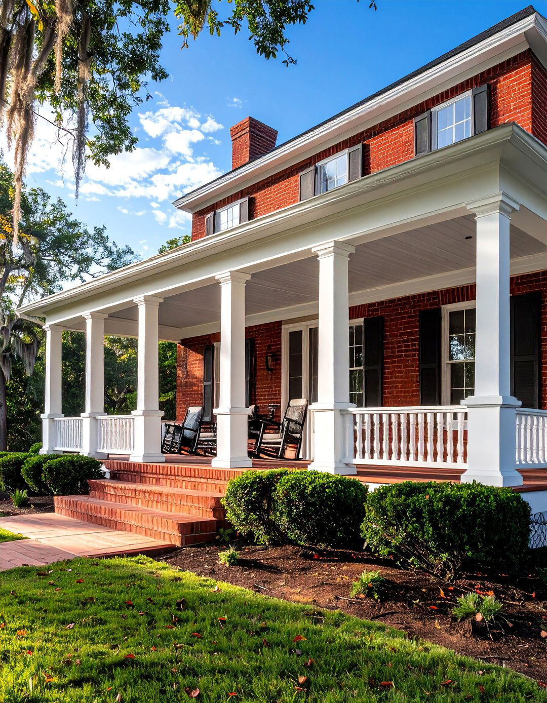 Red Brick with a Covered Front Porch - 30 Red Brick Exterior Home Ideas for a Classic Appeal