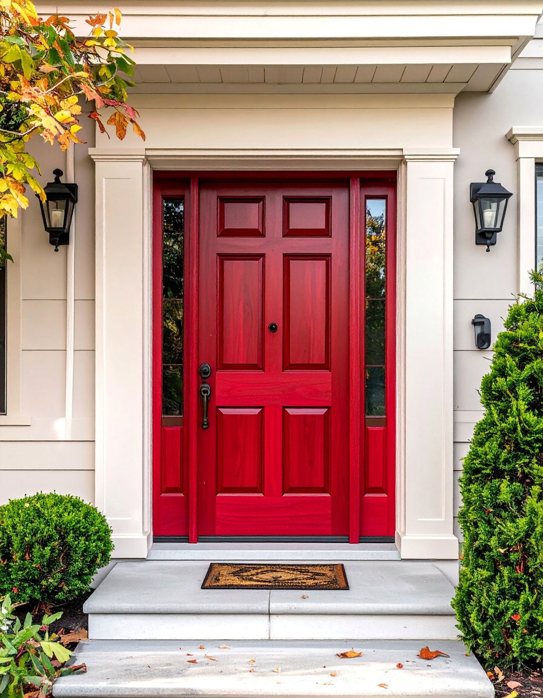 Red Chestnut Stained Front Door for a Bold Statement - 25 Elegant Stained Front Door Ideas for Curb Appeal