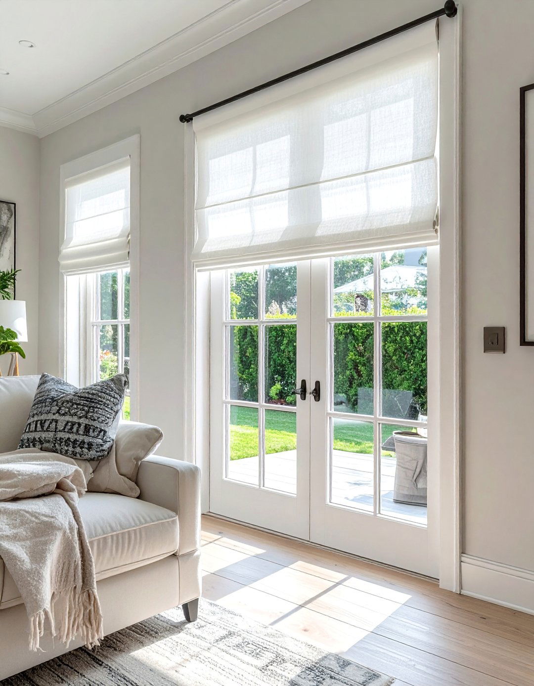 Relaxed Roman Shades - 20 Window Treatments for French Doors to Add Style