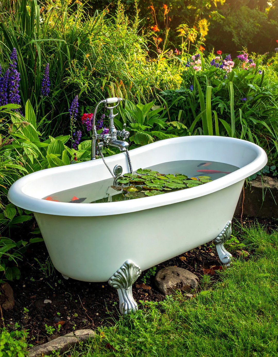 Repurposed Bathtub Fish Pond - 15 Container Fish Pond Ideas for a Beautiful Outdoor Space
