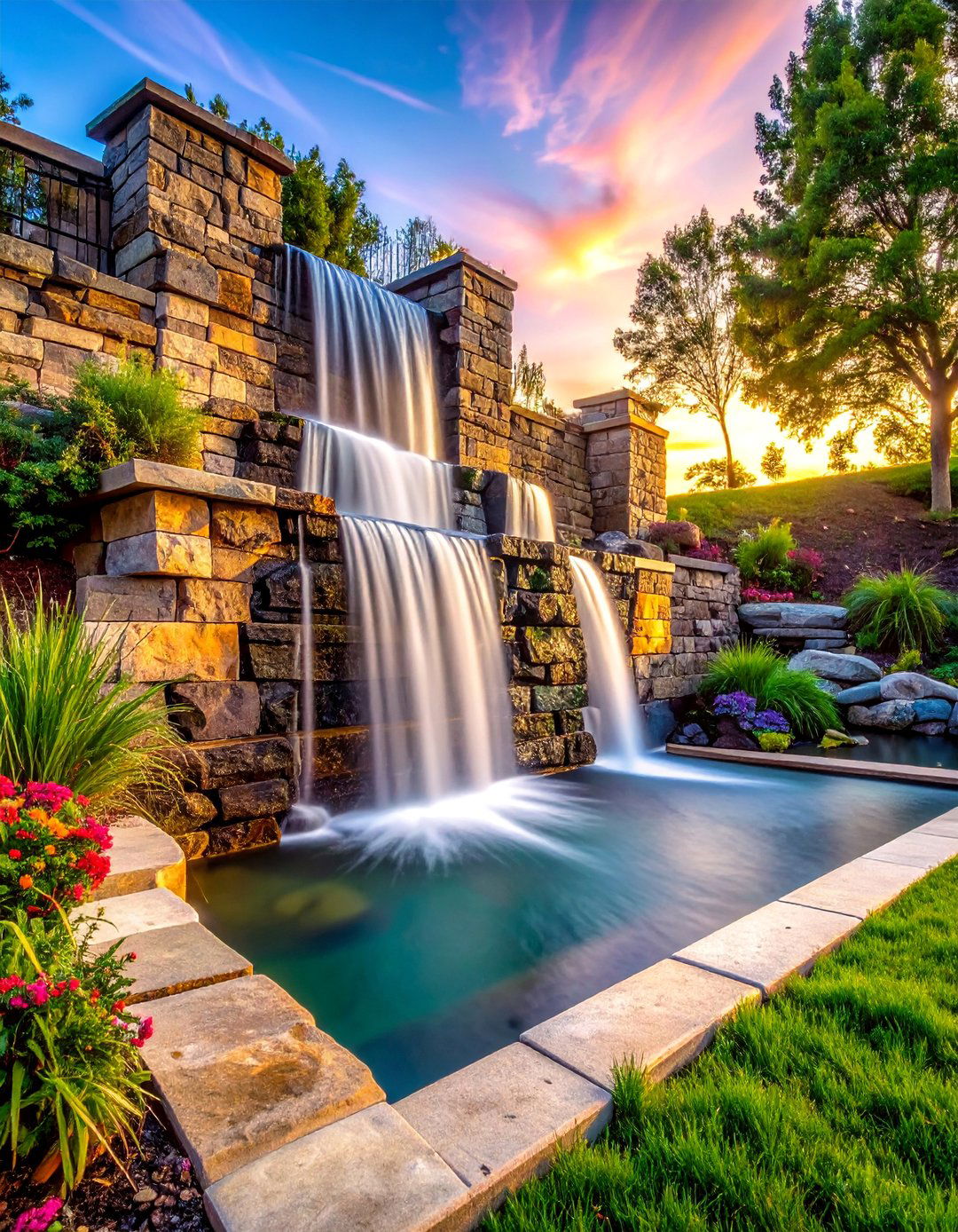 Retaining Wall Waterfall Integration - 15 Pondless Waterfall Ideas for Low-Maintenance Beauty