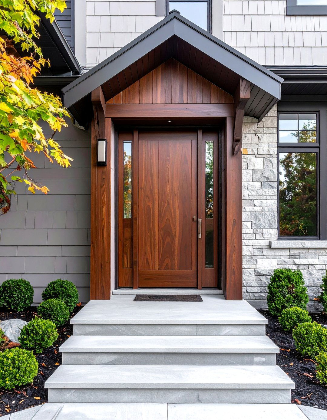 Rich Cherry Wood Brown Front Door - 15 Brown Front Door Ideas to Enhance Your Home's Curb Appeal