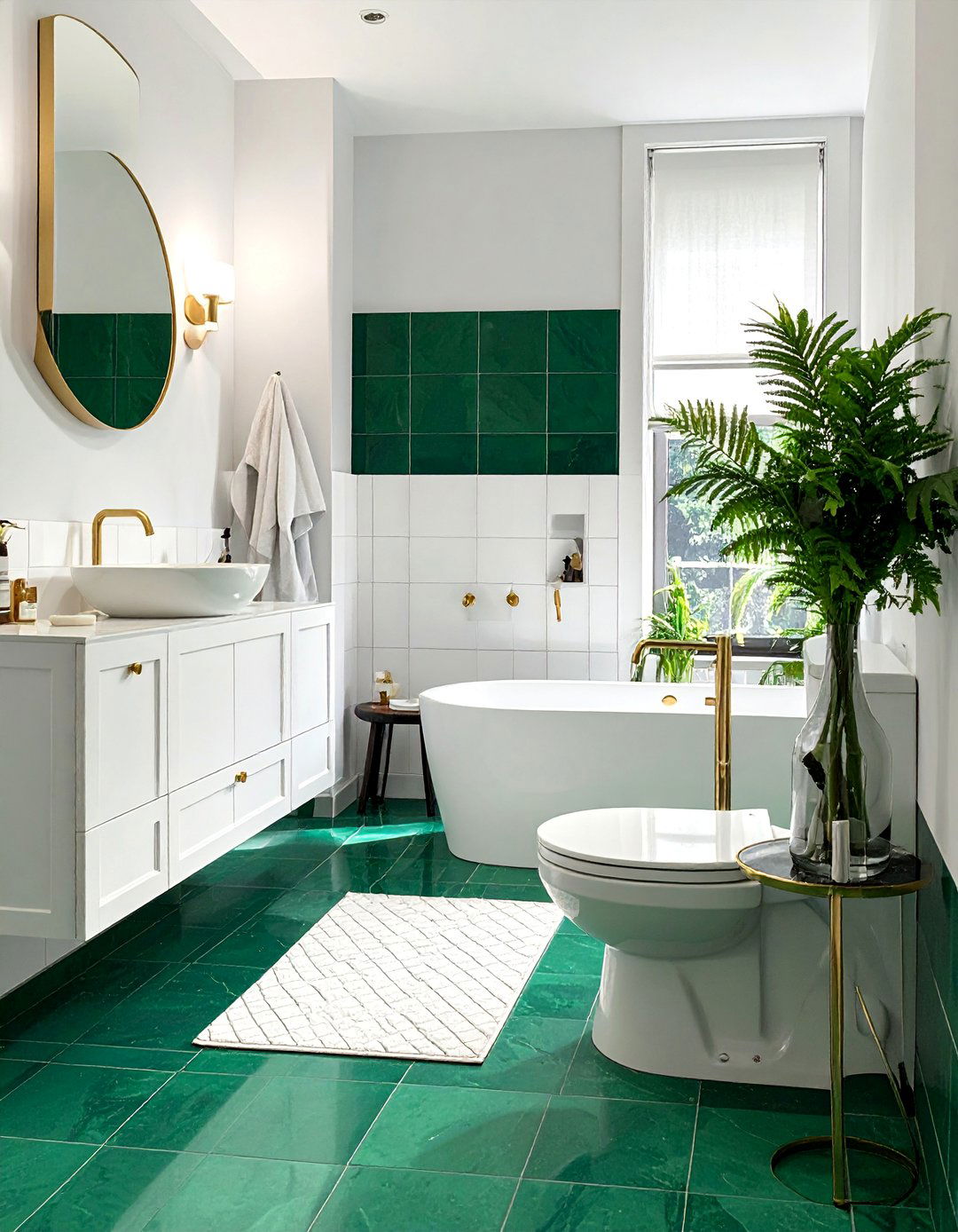 Richly Hued Solid Color Small Bathroom Flooring - 15 Stylish Small Bathroom Flooring Ideas for Any Home