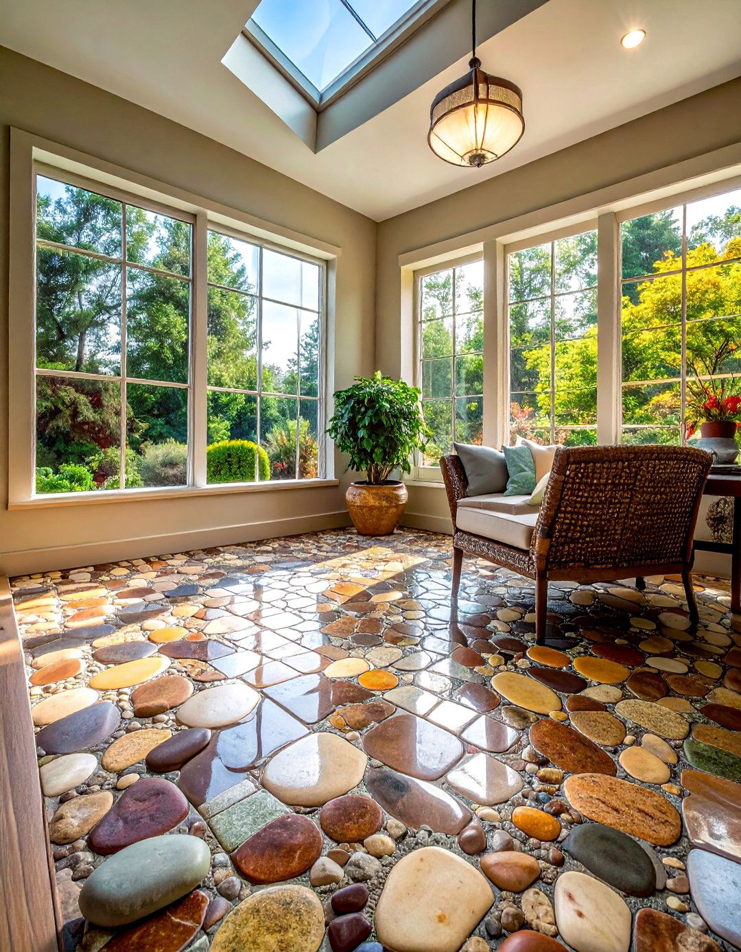 River Rock Mosaic Tiles - 15 Sunroom Tile Floor Ideas for a Bright and Cozy Space