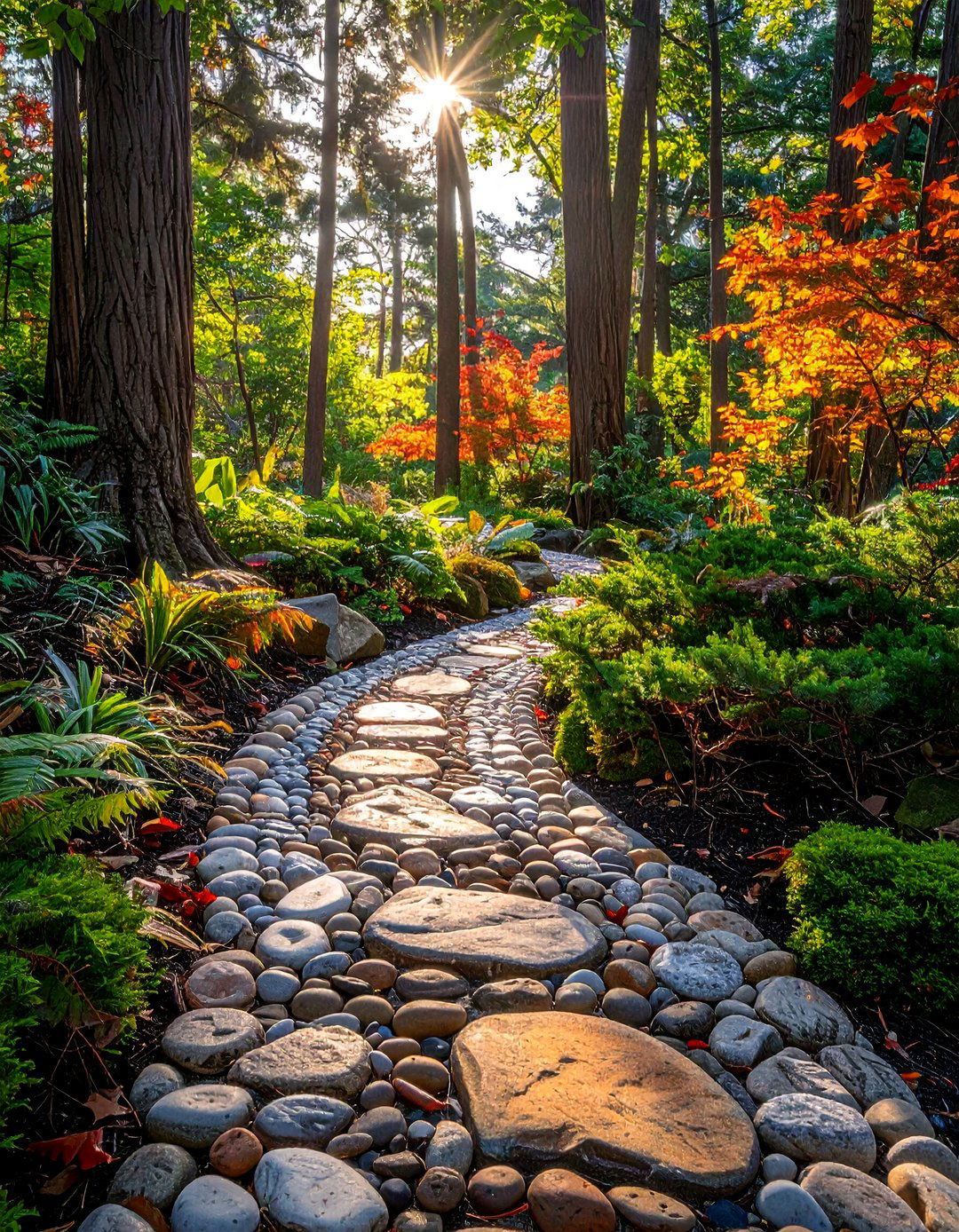 River Rock Mosaic Trail - 20 Woodland Garden Path Ideas for a Natural and Serene Look