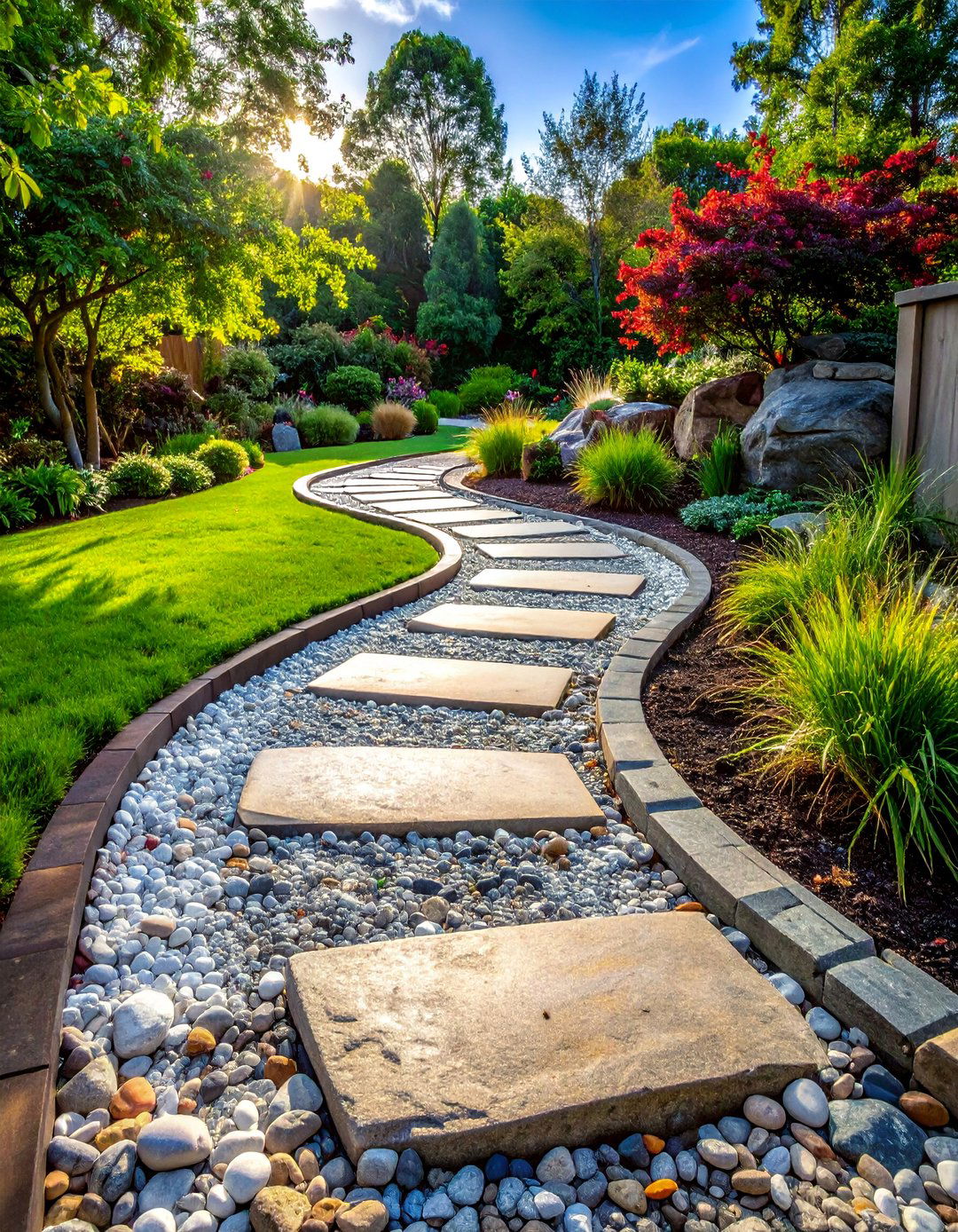 River Rock and Gravel Curved Paths - 25 Curved Walkway Ideas for a Unique Outdoor Space