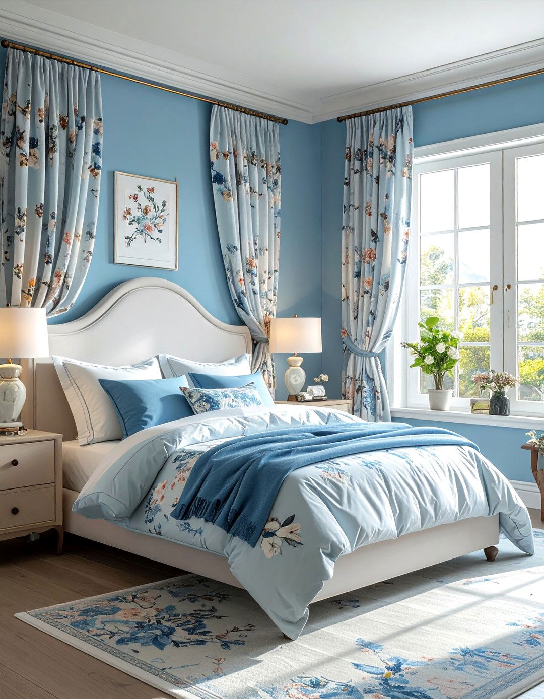 Robins Egg Blue with Delicate Floral Prints - 25 Luxury Blue Bedroom Ideas for a Serene Retreat