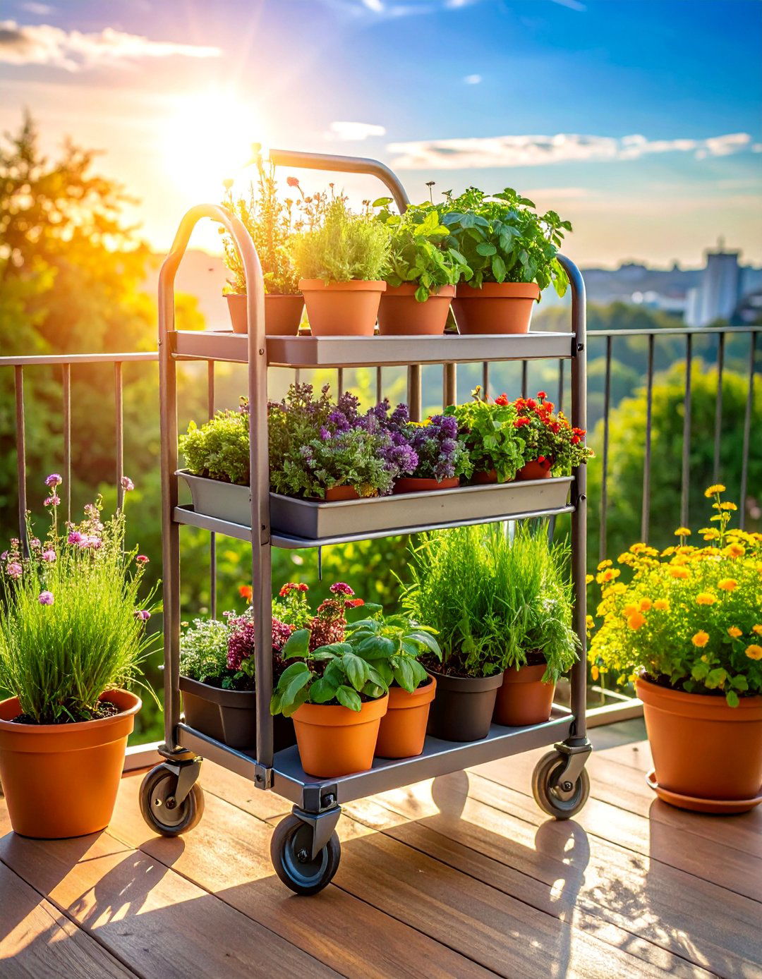 Rolling Cart Balcony Herb Garden - 20 Balcony Herb Garden Ideas for Fresh Flavors at Home