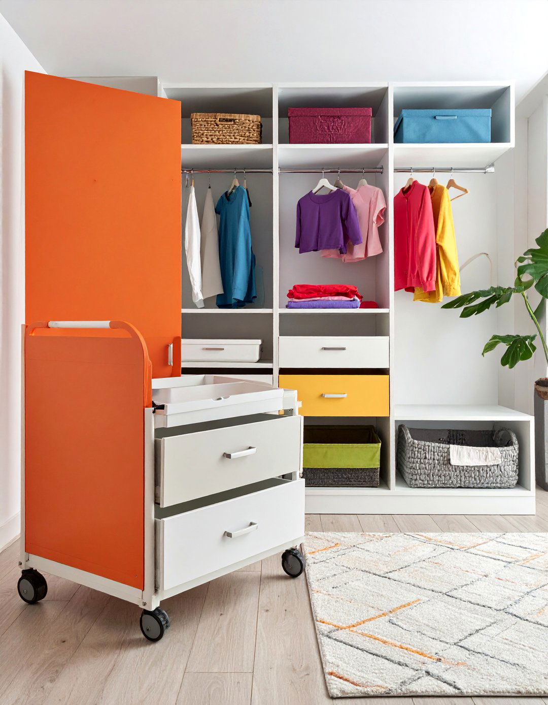 Rolling Cart Storage Solution - 30 Open Closet Ideas for a Modern Wardrobe