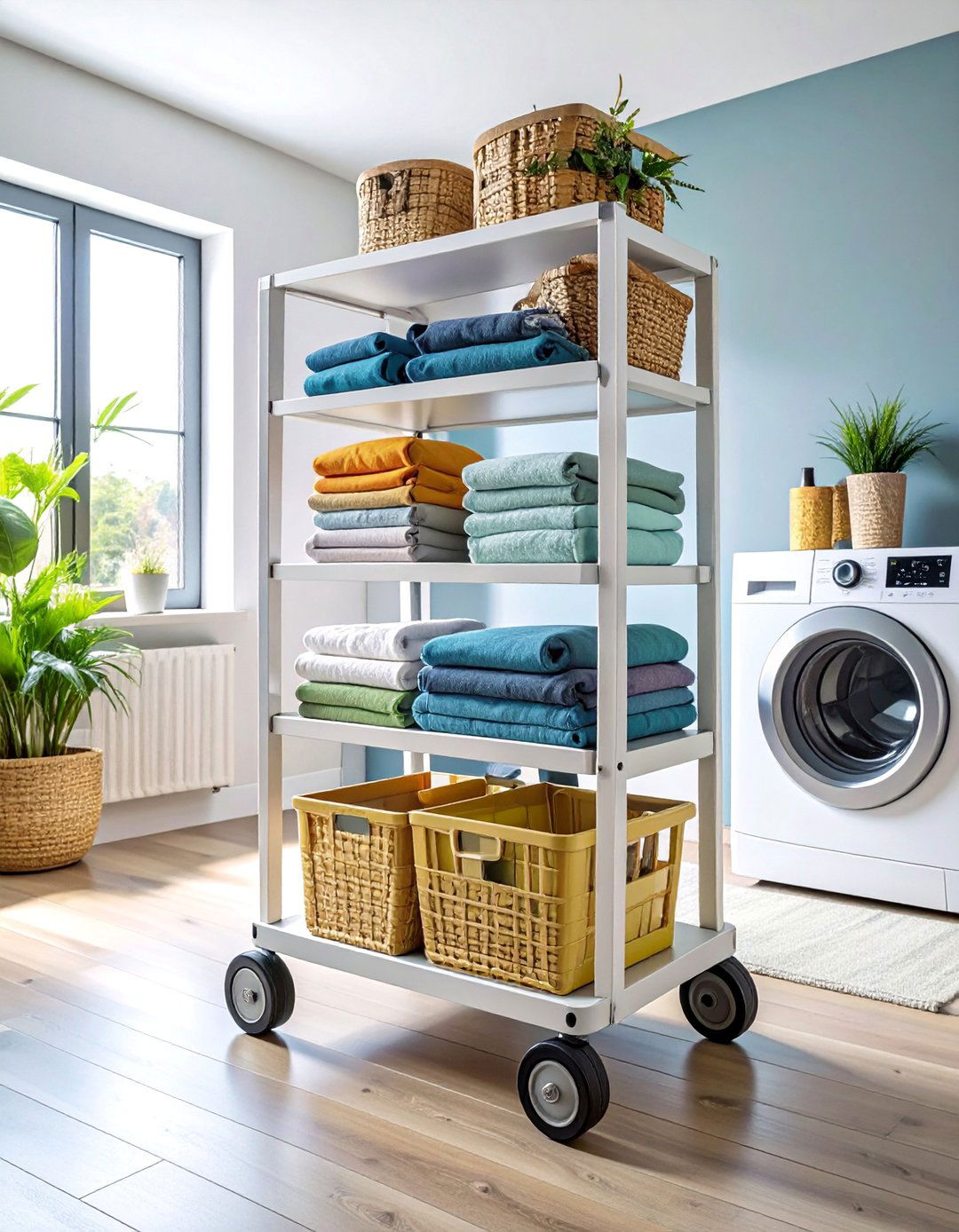Rolling Utility Cart Storage - 15 Smart Small Laundry Room Ideas with Top Load Washer