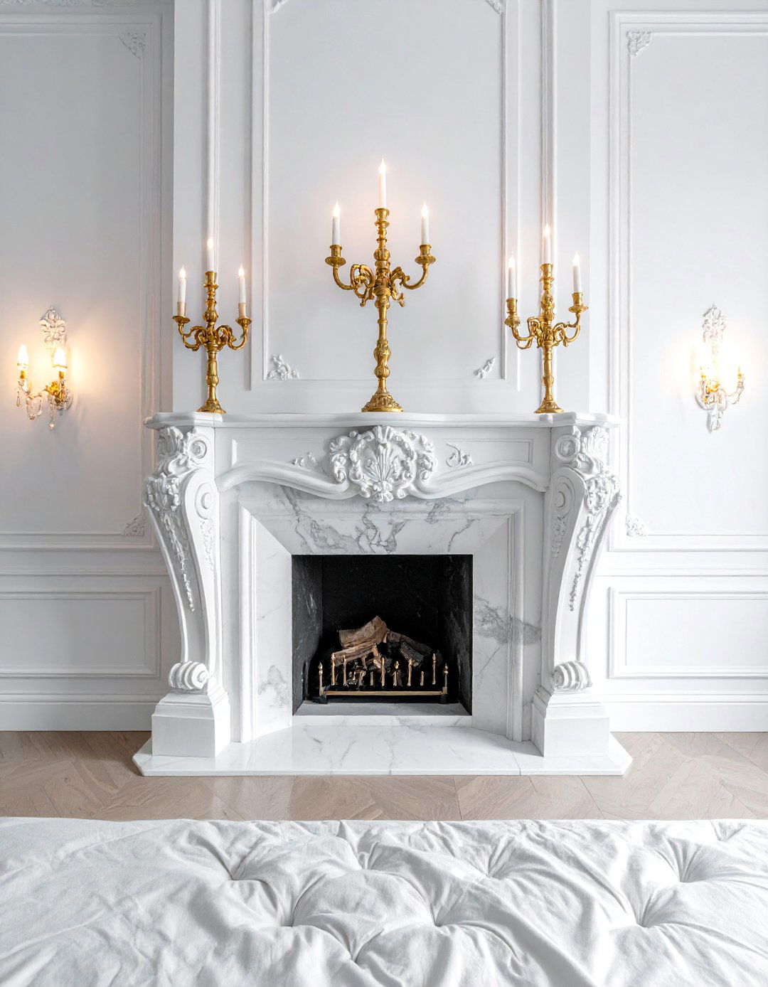 Royal Bedroom Centered on an Ornate Fireplace - 20 Royal Bedroom Ideas for a Luxurious Sleep Space