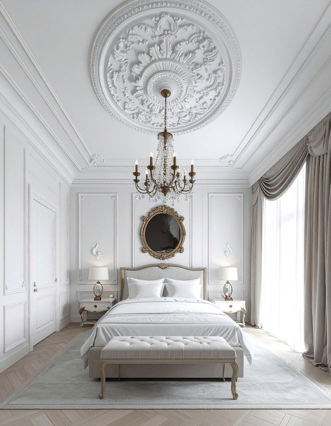 Royal Bedroom Showcasing Intricate Ceiling Medallions - 20 Royal Bedroom Ideas for a Luxurious Sleep Space