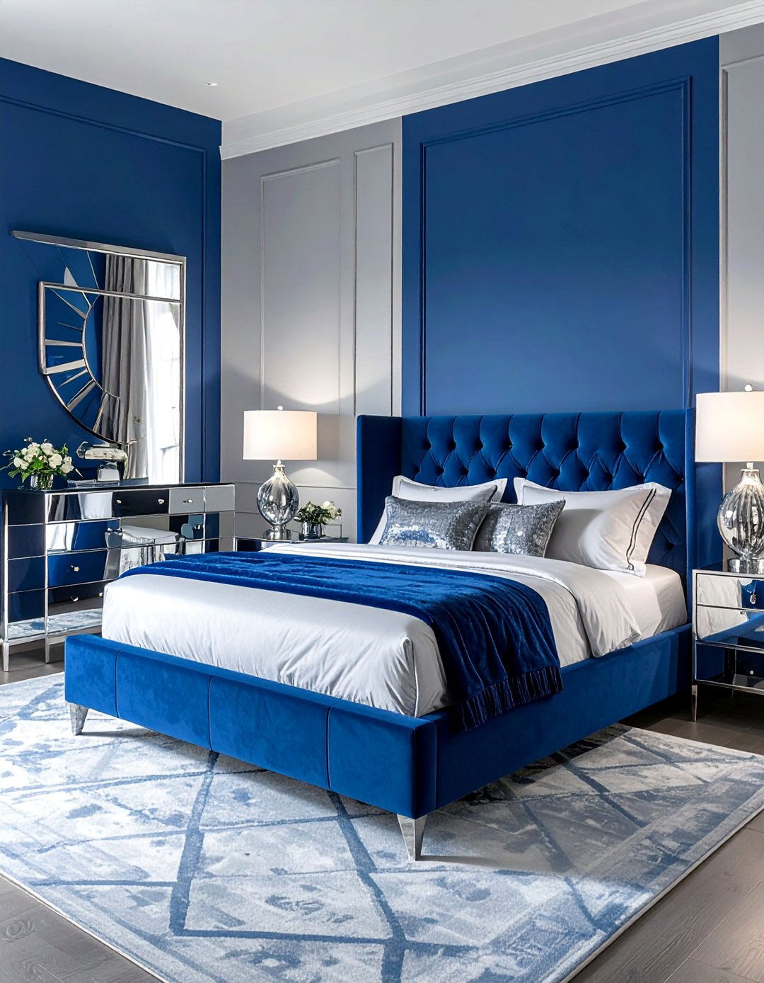 Royal Blue with Polished Silver Accents - 25 Luxury Blue Bedroom Ideas for a Serene Retreat