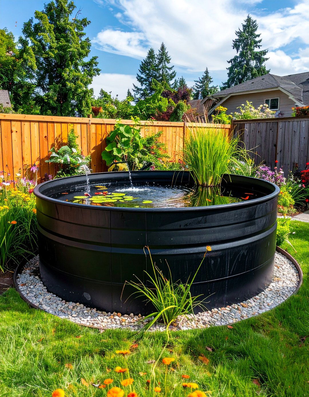 Rubber Stock Tank Pond System - 15 Container Fish Pond Ideas for a Beautiful Outdoor Space