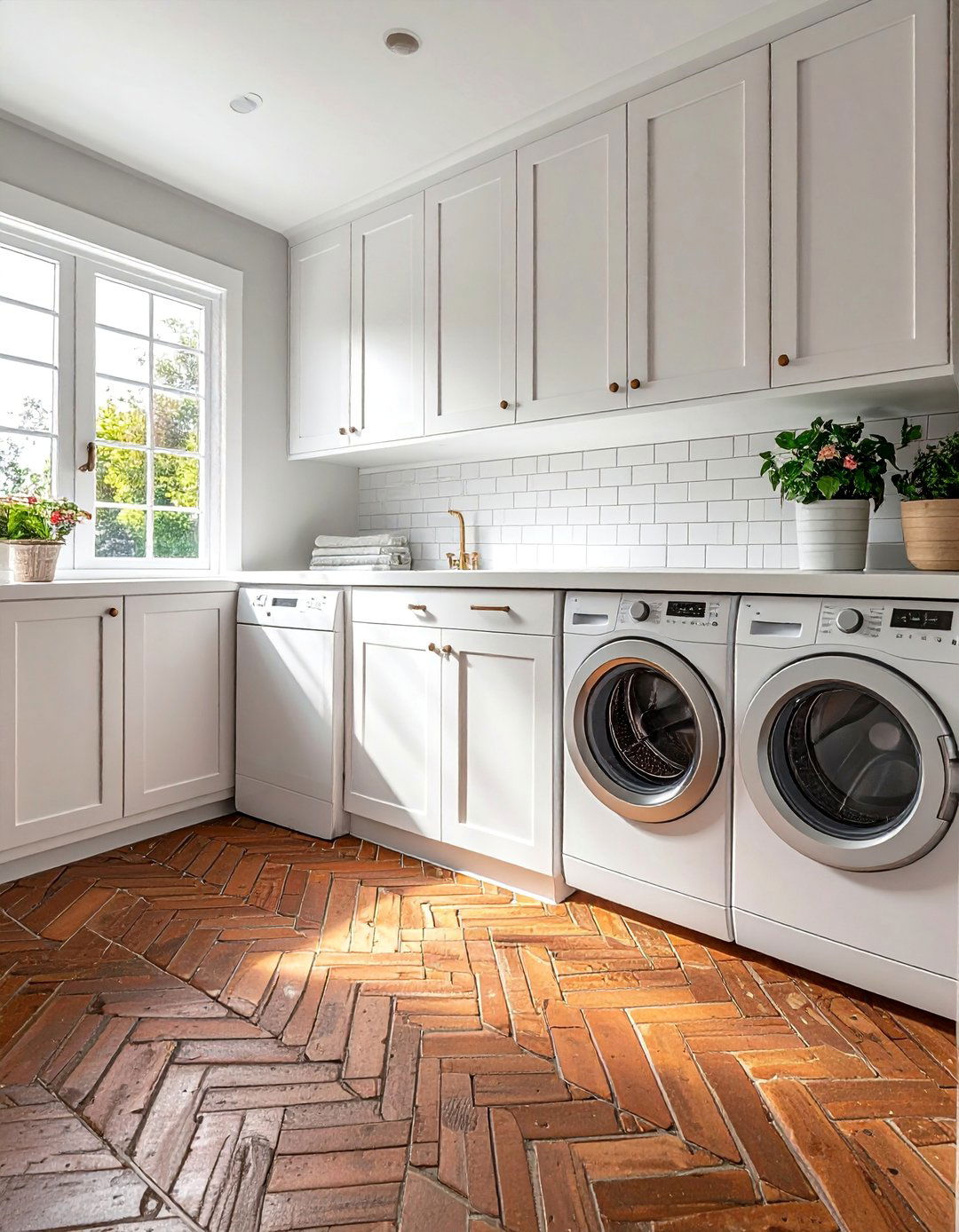 Running Bond Pattern Brick Floor Laundry Room - 15 Brick Floor Laundry Room Ideas for a Rustic Charm
