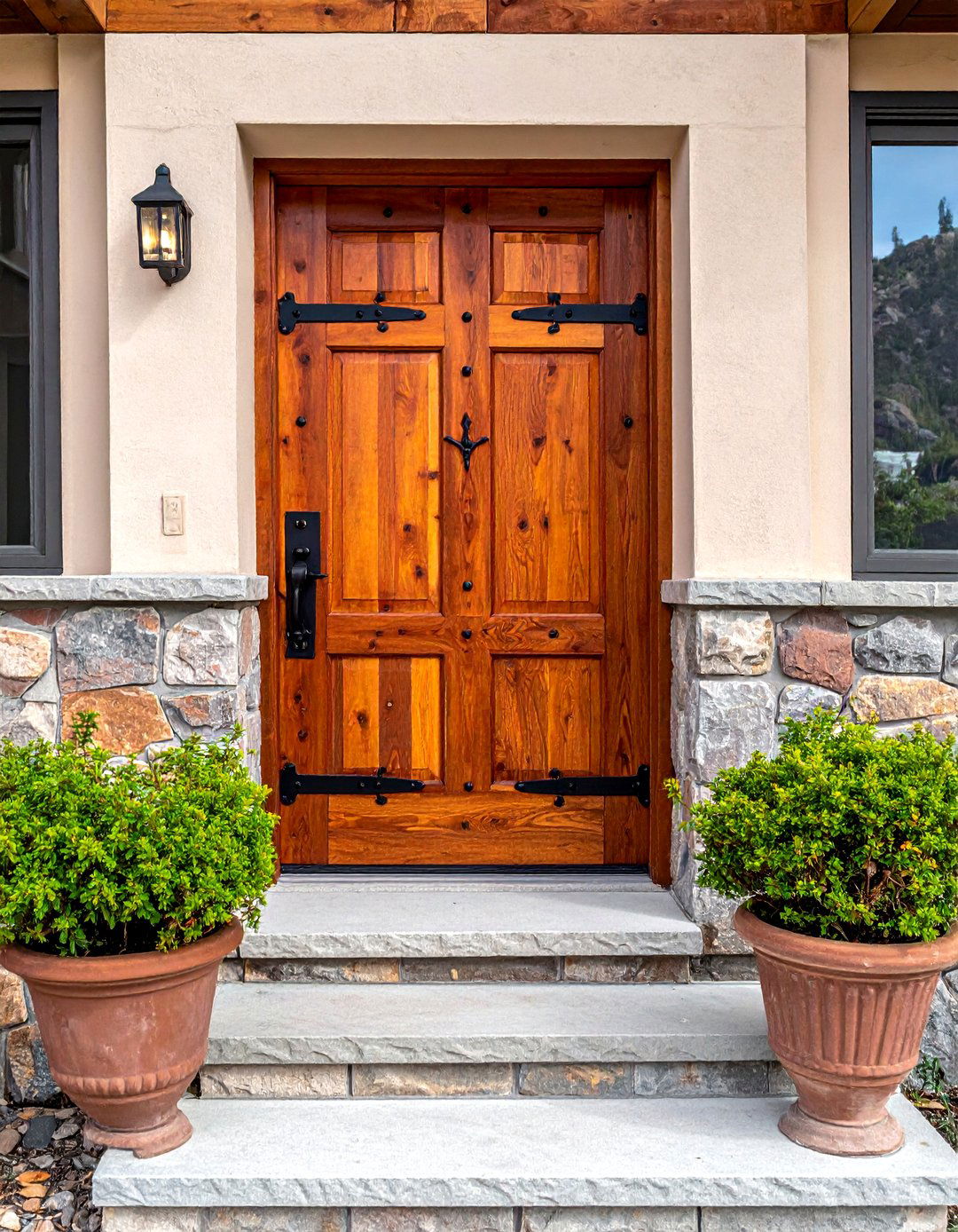 Rustic Alder Stained Front Door with Clavos - 25 Elegant Stained Front Door Ideas for Curb Appeal