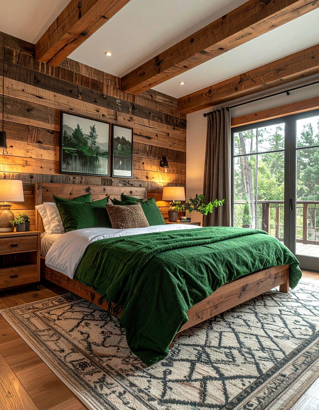 Rustic Bedroom with Reclaimed Wood and Hunter Green - 20 Green and Brown Bedroom Ideas for a Natural Look