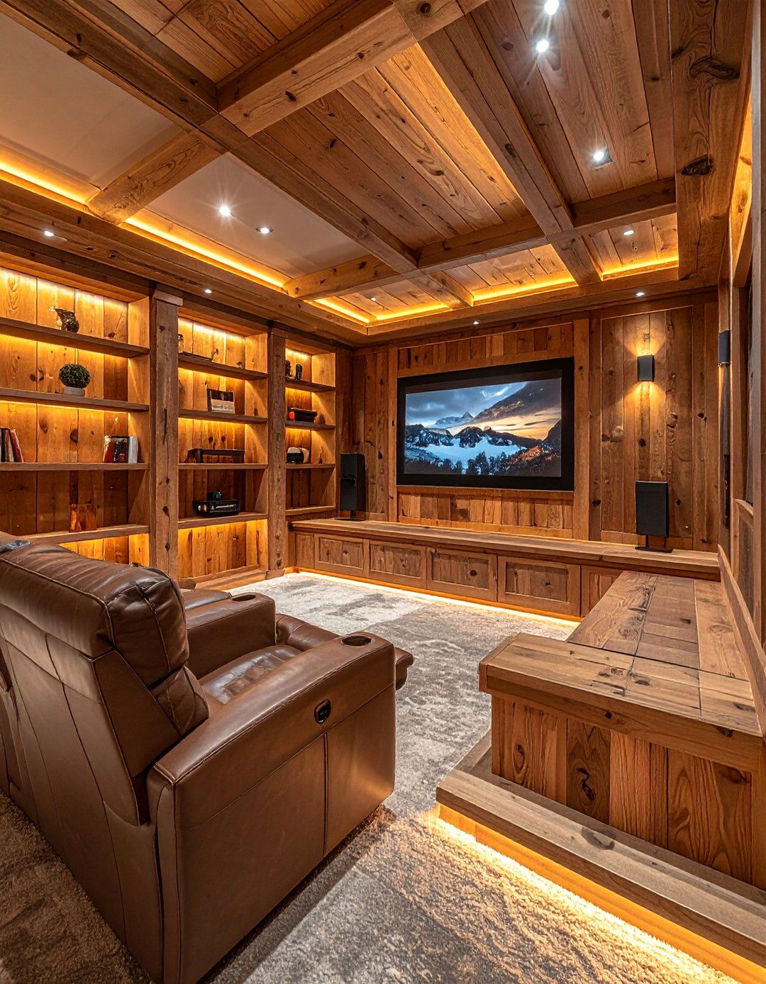 Rustic Cabin Theater - 40 Small Home Theater Ideas for Movie Nights