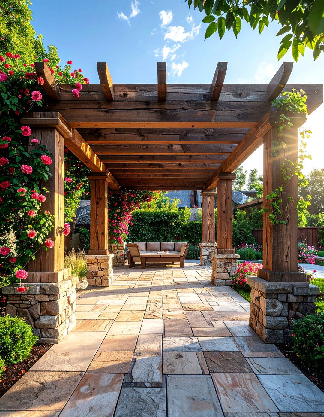 Rustic Cedar and Stone Combination - 40 Patio With a Pergola Ideas for Outdoor Living Spaces