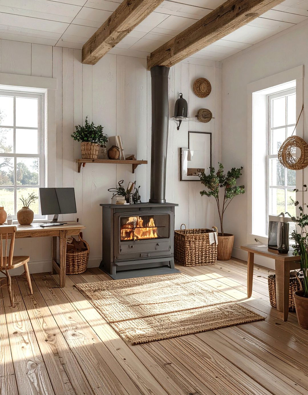 Rustic Farmhouse Wood Burning Stove - 15 Home Offices With Fireplaces for Cozy Workspaces