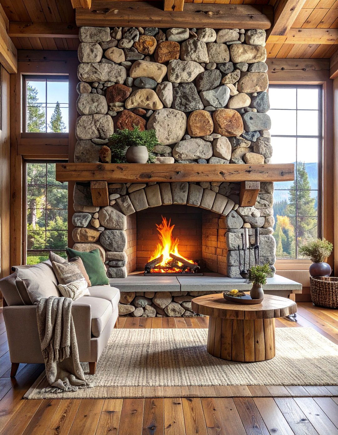 Rustic Fieldstone Floor to Ceiling Stone Fireplace - 20 Floor-to-Ceiling Stone Fireplace Ideas for a Stunning Focal Point