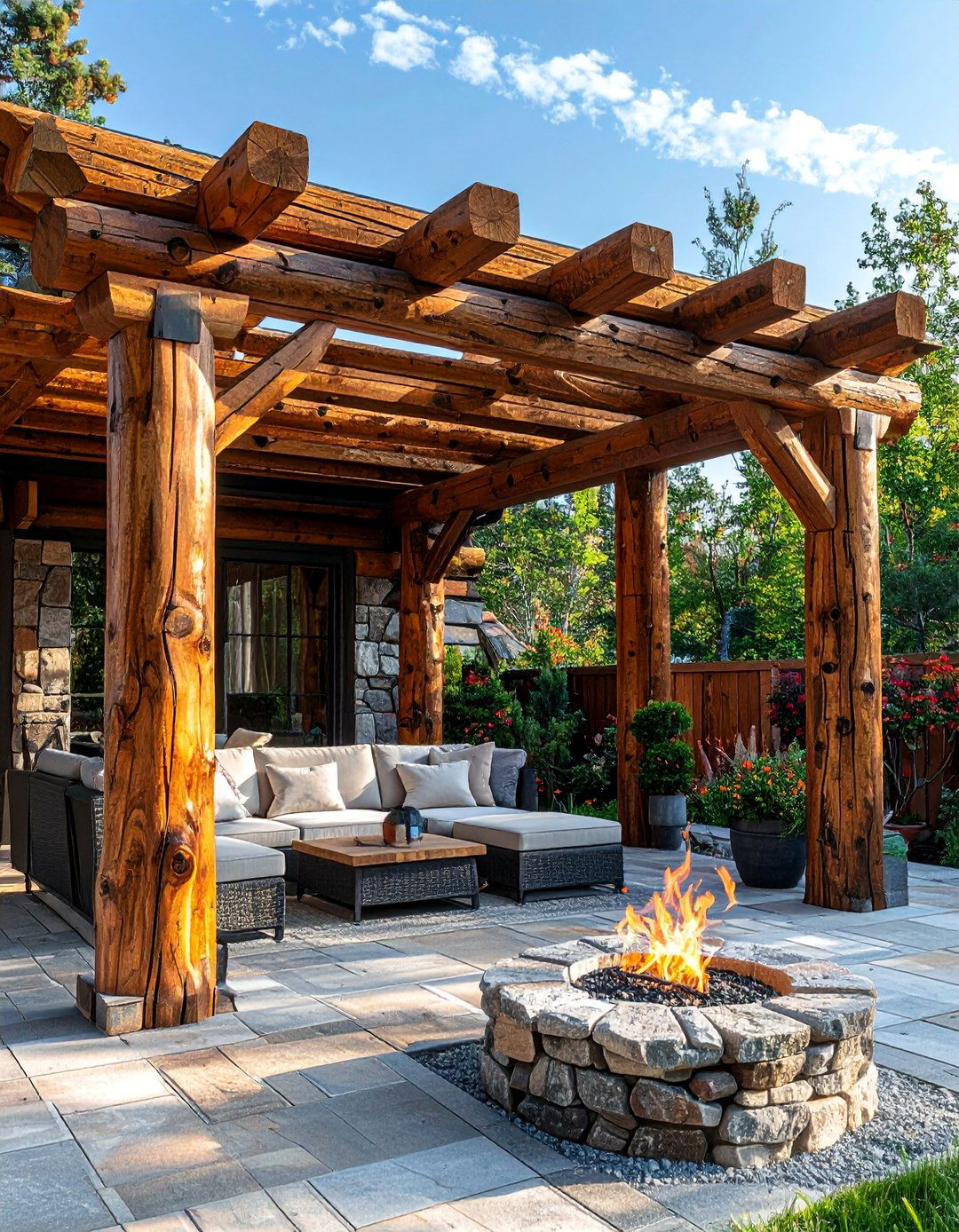 Rustic Log Cabin Style Pergola - 40 Patio With a Pergola Ideas for Outdoor Living Spaces