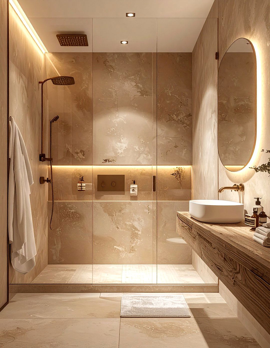 Rustic Shower with Textured Venetian Plaster Walls - 25 Rustic Walk-in Shower Ideas for a Cozy Bathroom