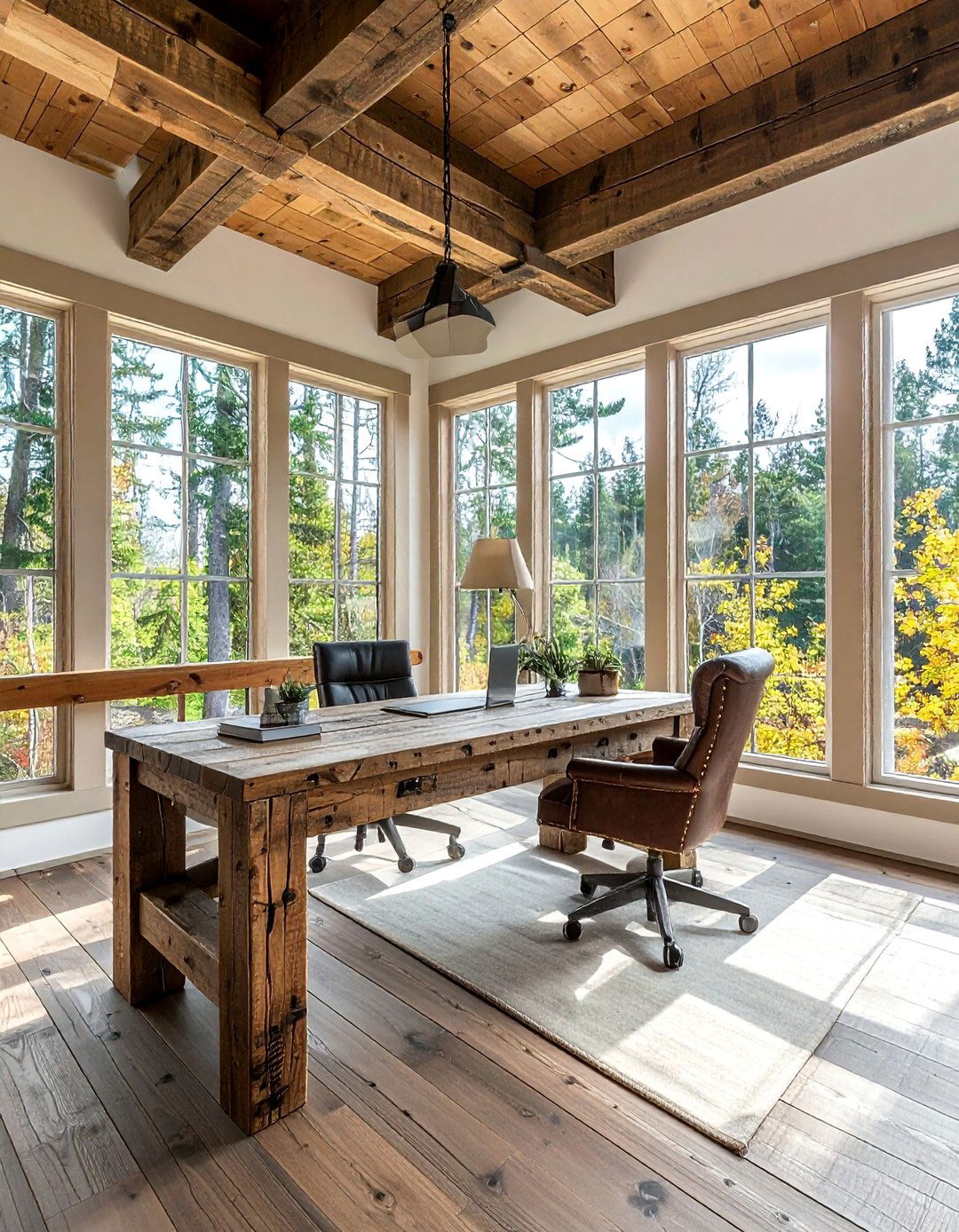 Rustic Sunroom Office with Reclaimed Wood - 20 Sunroom Office Ideas for a Productive and Inspiring Workspace