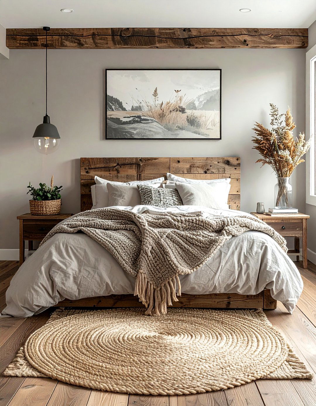Rustic Taupe Bedroom with Natural Elements - 20 Taupe Bedroom Ideas for a Calming and Cozy Retreat