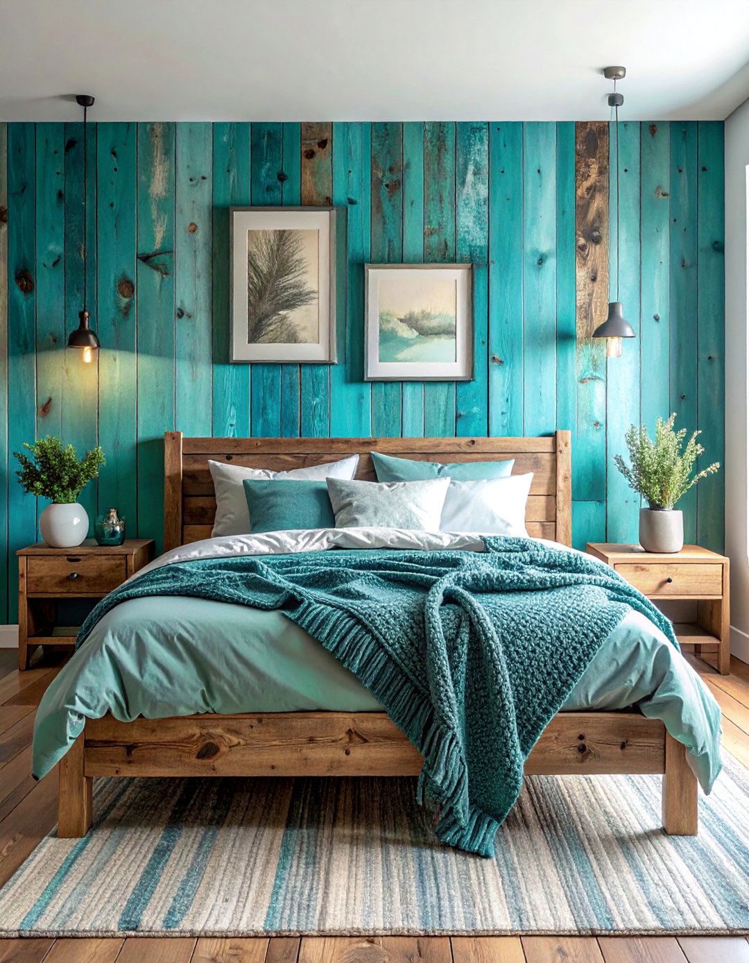 Rustic Turquoise Bedroom with Natural Wood - 15 Stunning Turquoise Bedroom Ideas for a Fresh Look