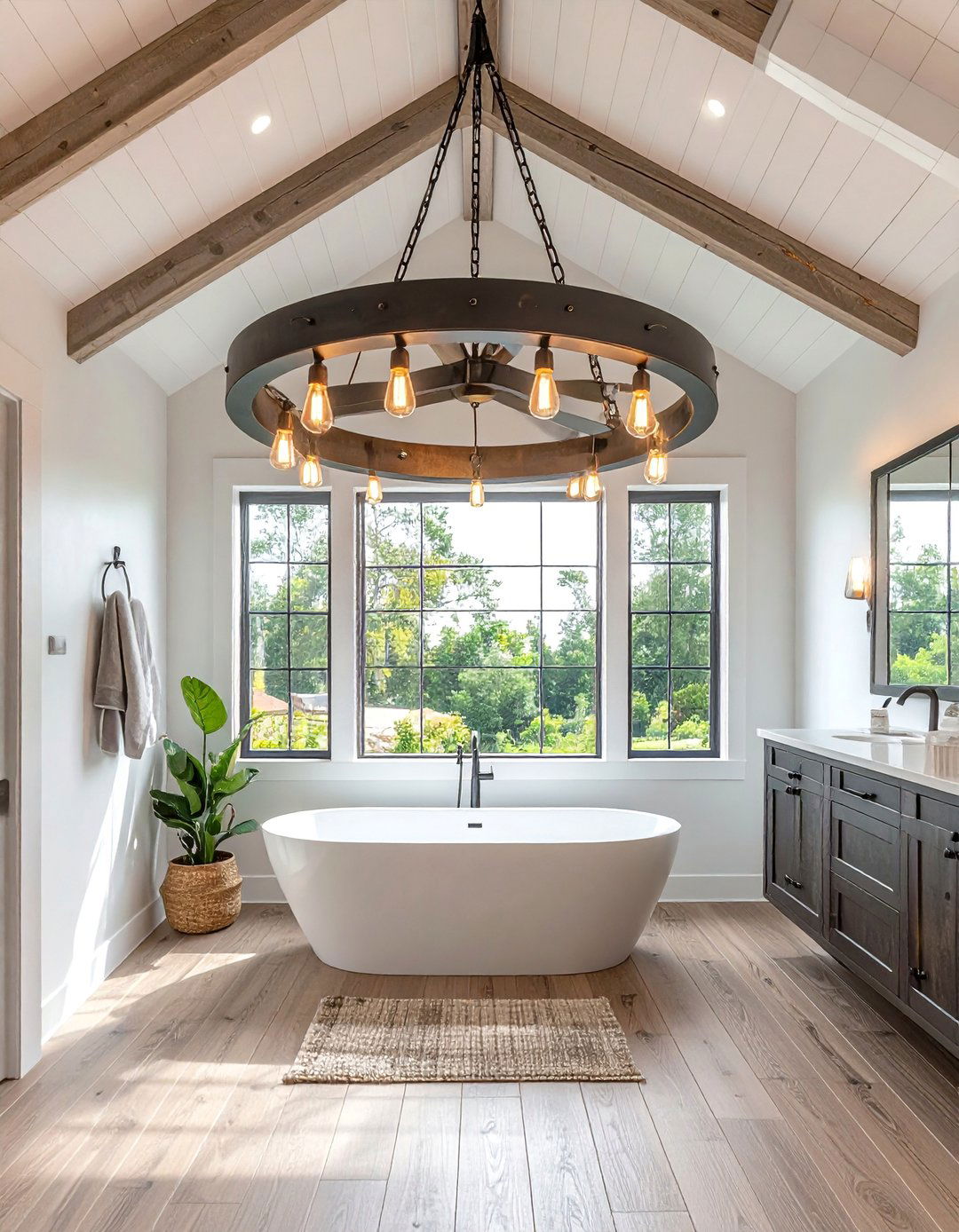 Rustic Wagon Wheel Bathroom Chandelier - 20 Bathroom Chandelier Ideas for a Luxurious Touch