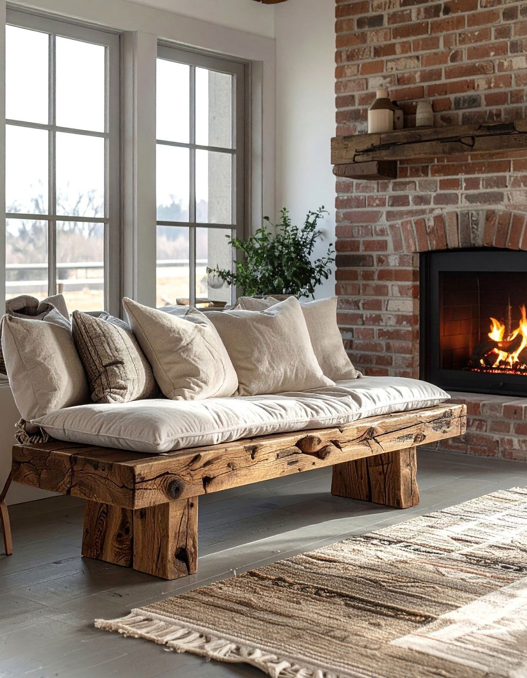 Rustic Wood Fireplace Benches - 20 Fireplace Bench Ideas to Cozy Up Your Living Room