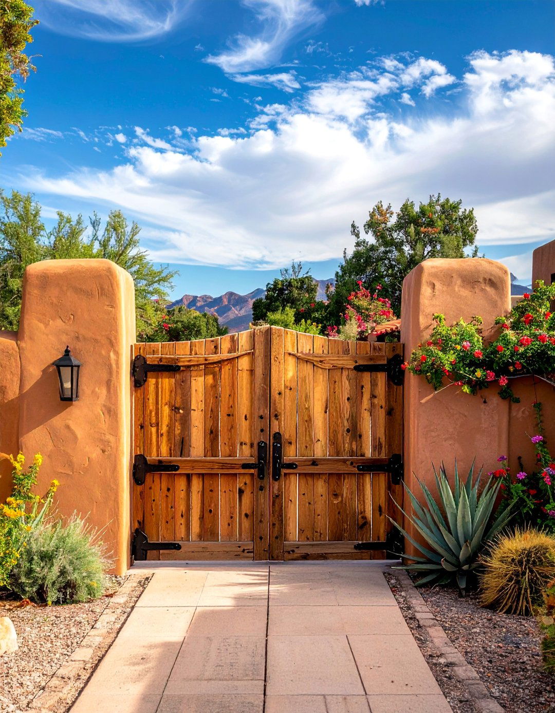 Rustic Wooden Elements and Gates - 20 Southwest Landscaping Ideas for Your Front Yard