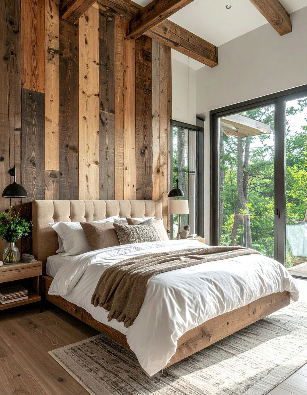 Rustic Wooden Headboard - 20 Forest-Themed Bedroom Ideas for a Nature-Inspired Retreat