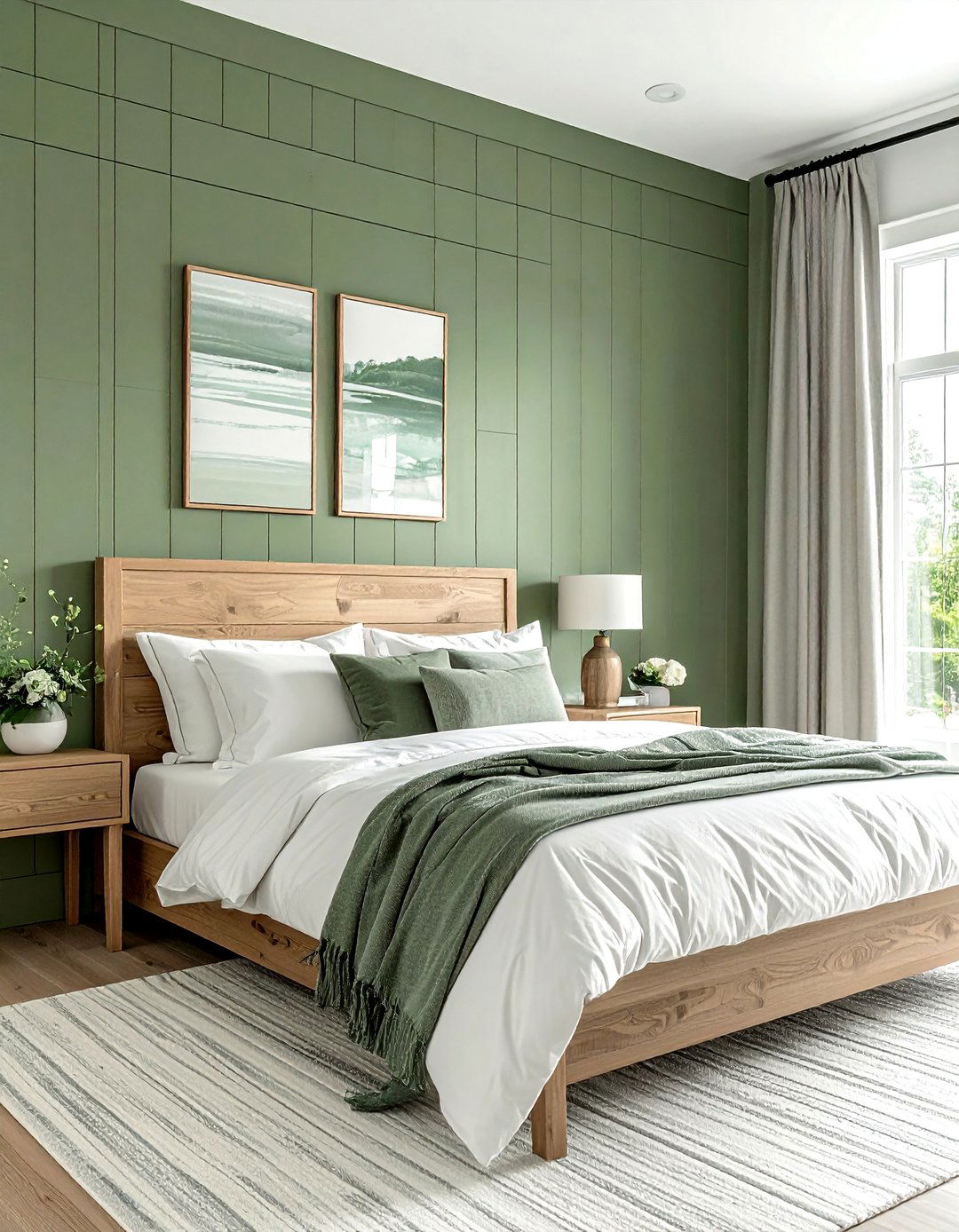 Sage Green Shiplap Panelling Accent Wall - 20 Green Panelling Bedroom Ideas for a Fresh Look