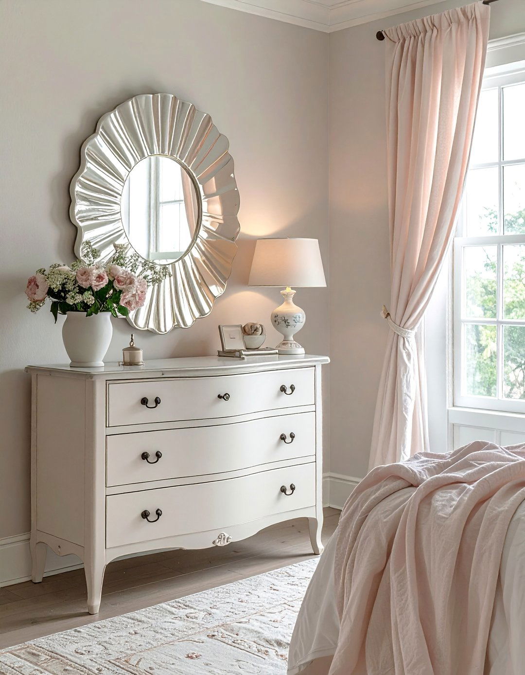 Scalloped Edge Mirror Charm - 20 Mirror Over Dresser Ideas to Elevate Your Bedroom
