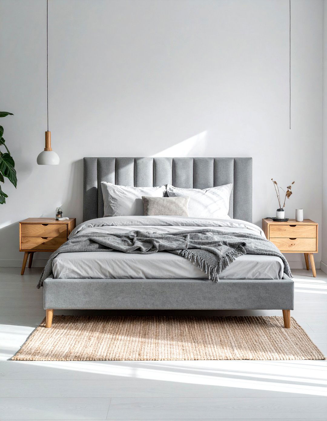 Scandinavian Design with a Simple Grey Headboard - 25 Grey Headboard Bedroom Ideas for a Calm Retreat