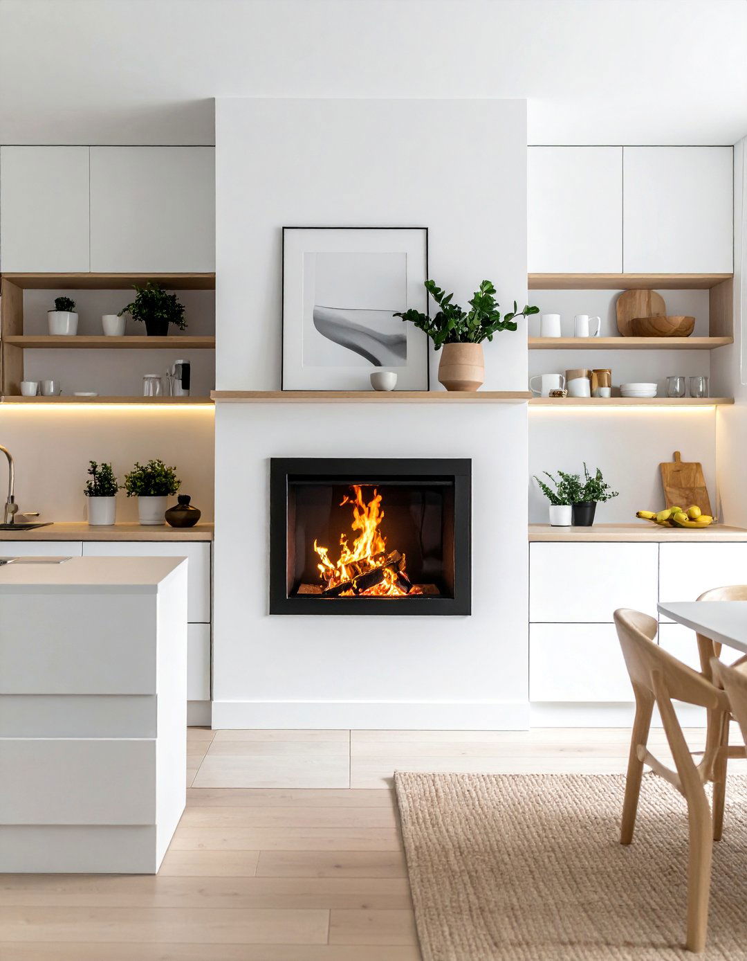 Scandinavian Minimalist Kitchen Fireplaces - 25 Kitchens With Fireplaces for Cozy Cooking Spaces