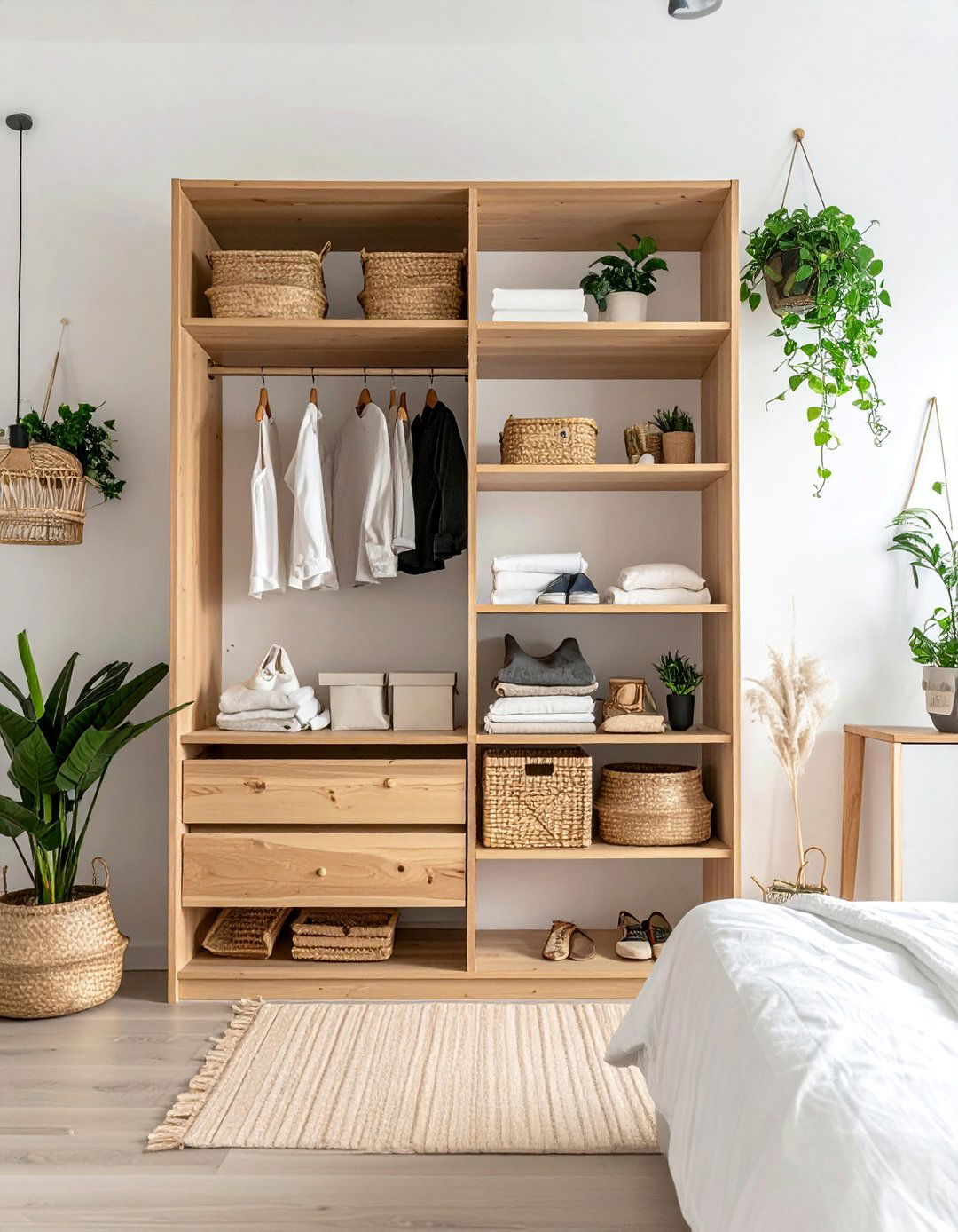 Scandinavian Natural Wood Wardrobe - 30 Open Closet Ideas for a Modern Wardrobe