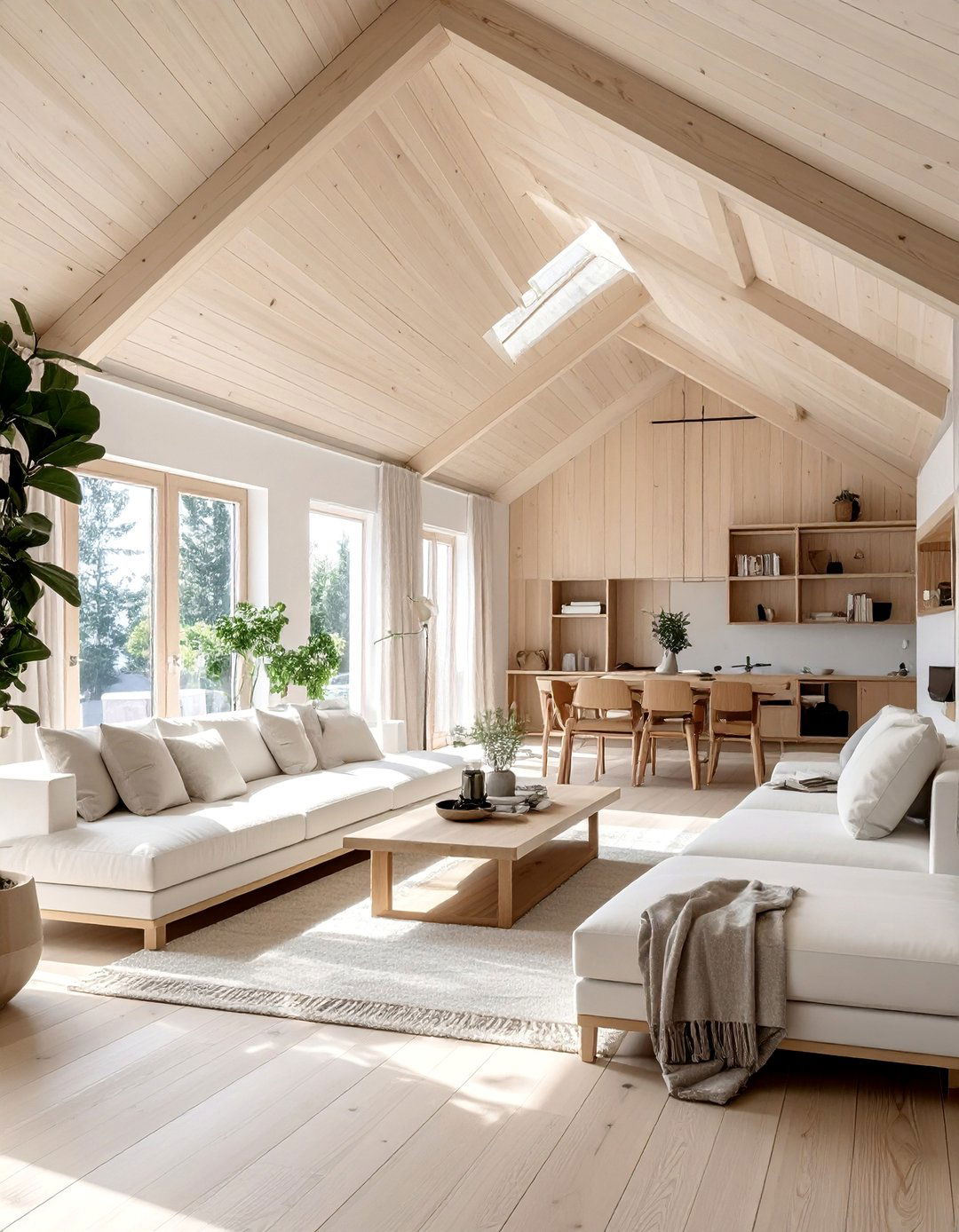 Scandinavian Style Light Wood Vaulted Ceiling - 40 Vaulted Ceiling Ideas for a Spacious Look