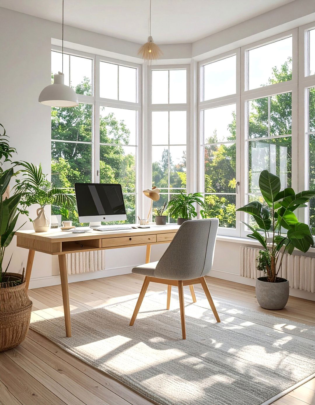 Scandinavian Sunroom Office with Neutral Colors - 20 Sunroom Office Ideas for a Productive and Inspiring Workspace