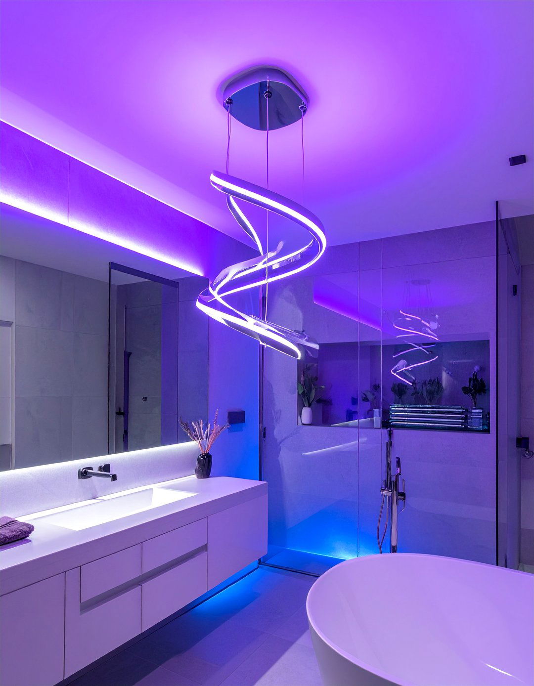 Sculptural LED Bathroom Chandelier - 20 Bathroom Chandelier Ideas for a Luxurious Touch