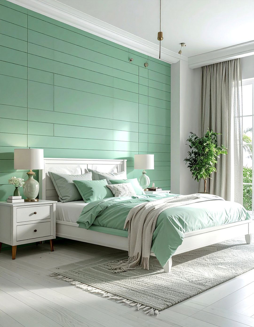 Seafoam Green Horizontal Panelling - 20 Green Panelling Bedroom Ideas for a Fresh Look
