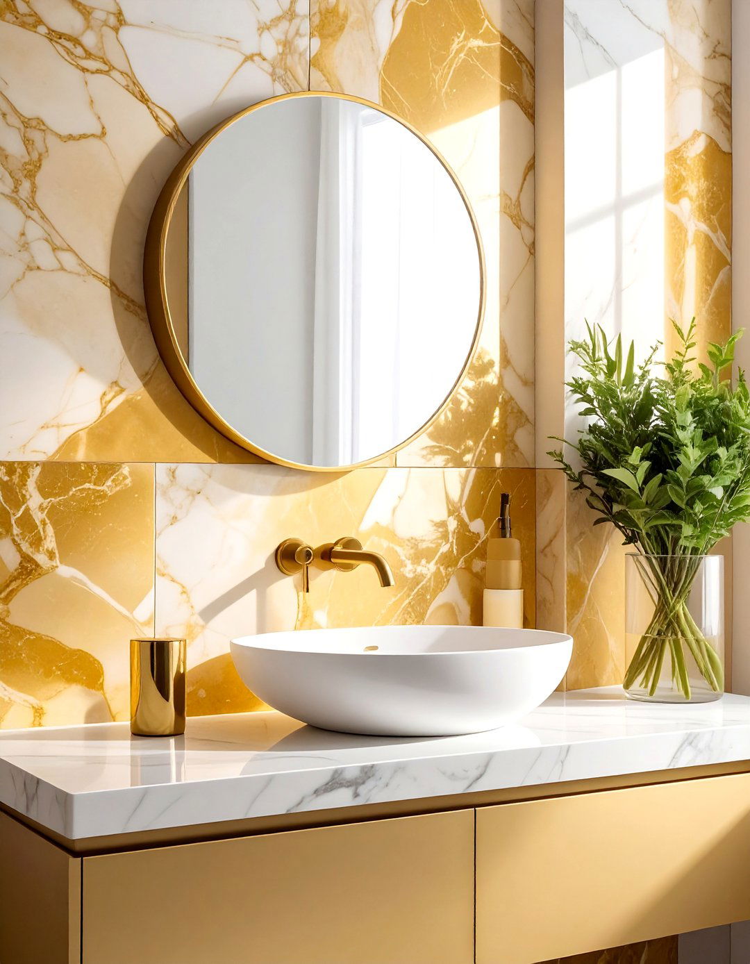Seamless Marble Slab Walls in the Powder Room - 20 Luxury Powder Room Ideas for a Chic Space