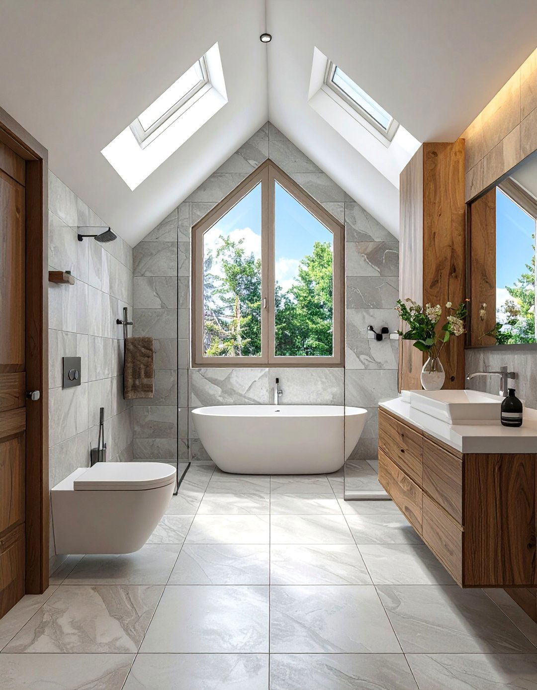Seamless Tile Transitions - 15 Creative Sloped Ceiling Attic Bathroom Ideas