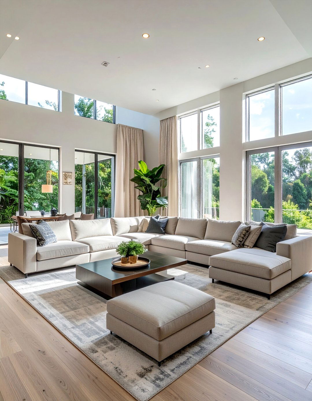 Sectional Seating Arrangements - 25 High Ceiling Living Room Ideas to Maximize Your Space