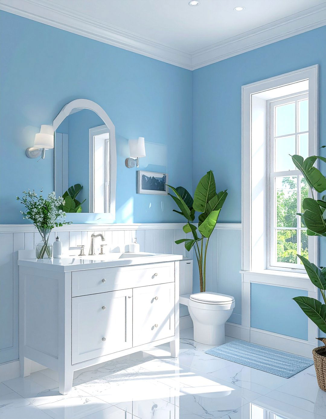 Serene Sky Blue Powder Room - 20 Blue Powder Room Ideas for a Fresh and Serene Space