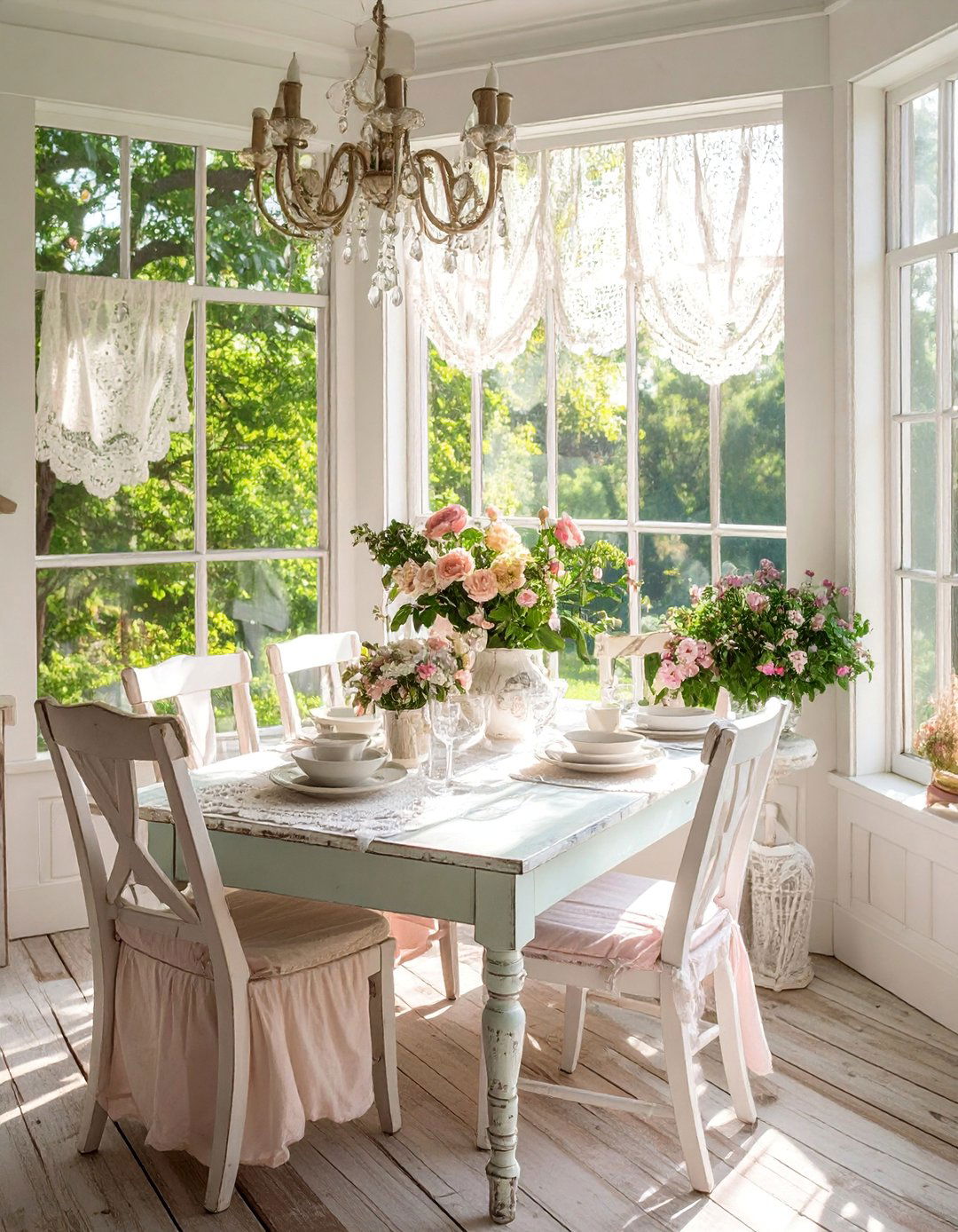 Shabby Chic Dining Retreat - 25 Sunroom Dining Room Ideas for a Bright Space