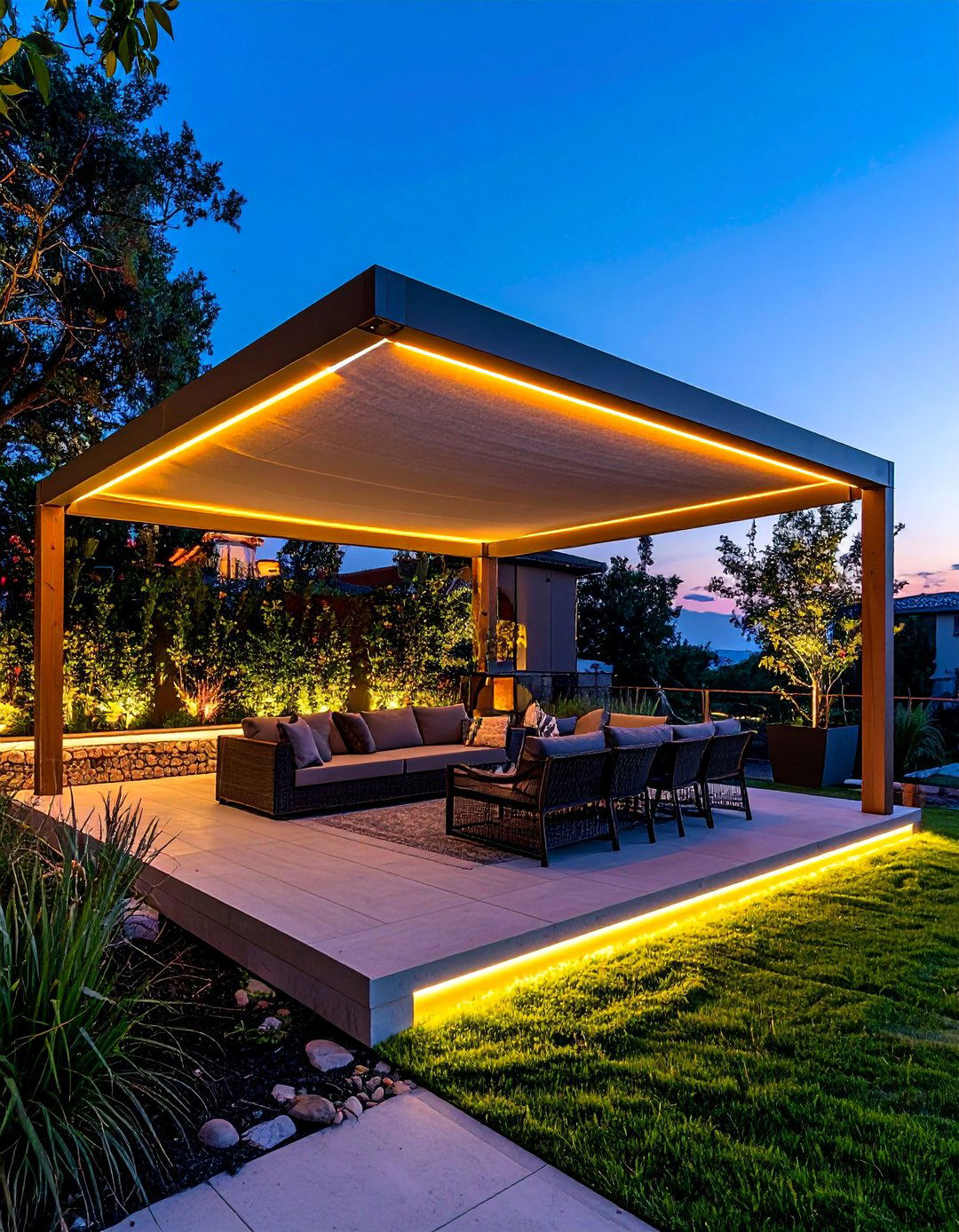 Shade Sails with Integrated Lighting - 40 Shade Ideas for Comfortable Outdoor Living Spaces